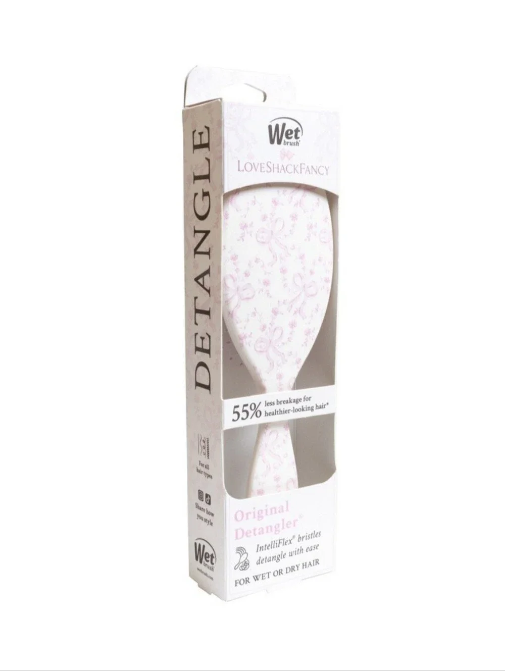 NWT LoveShackFancy x Wet Brush Original Detangler Pink Chantilly/ Coquette Bow